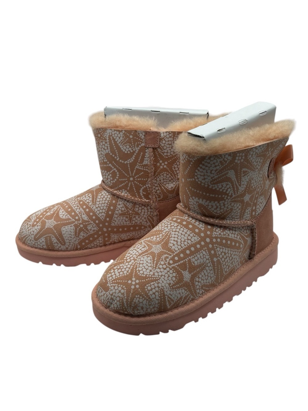 NWOT UGG K Mini Bailey Bow Starfish Pink and White Boots Size 2 With Box - Picture 3 of 9